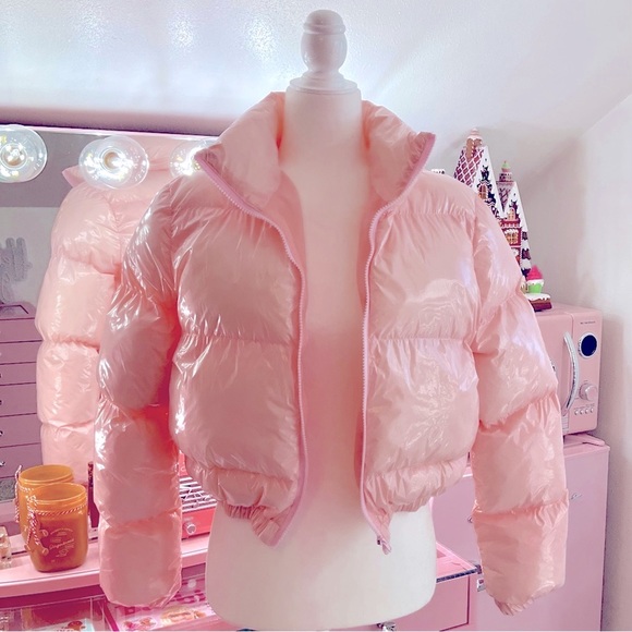 SHEIN Jackets & Blazers - Light Pink Shiny Puffer Jacket Coat